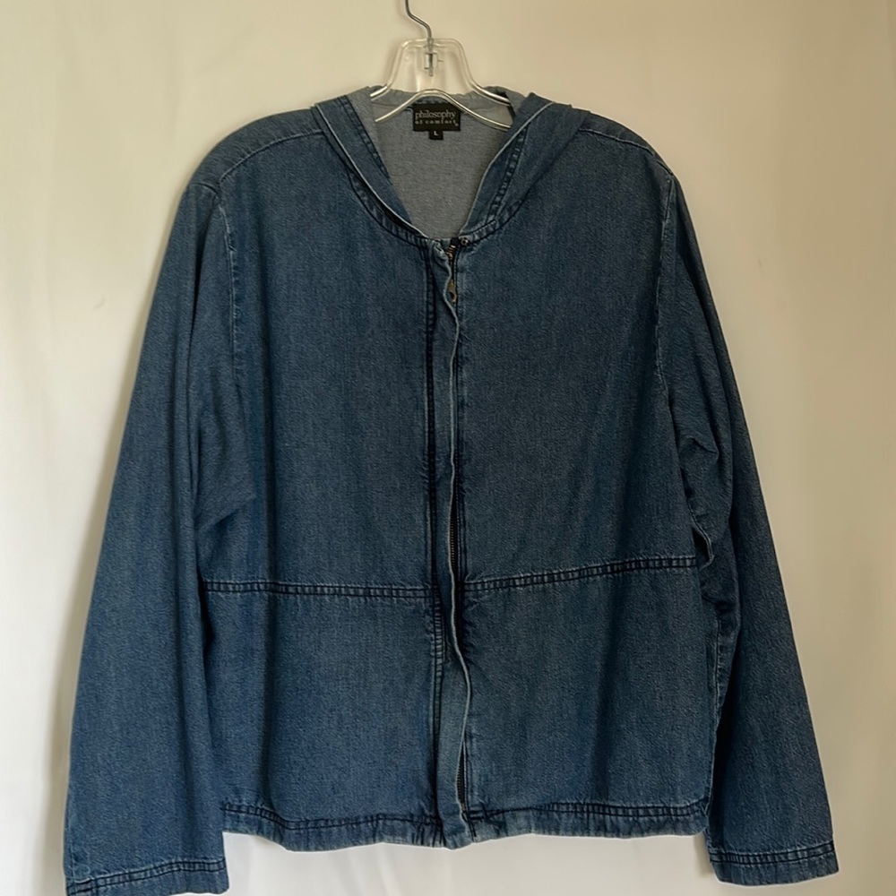 Philosophy of Comfort Women’s Size Large Denim Full Zip Front Hoodie Jacket Top